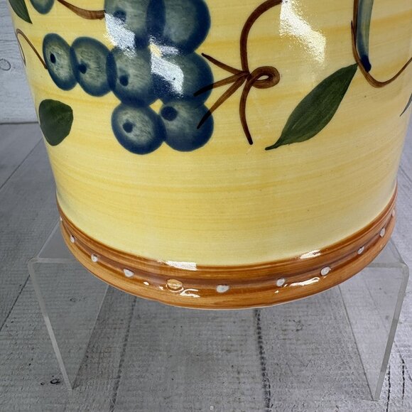 Salute TUSCAN FRUIT Pears Grapes Embossed Dots Ceramic Lidded 9" Large Canister - Picture 15 of 16